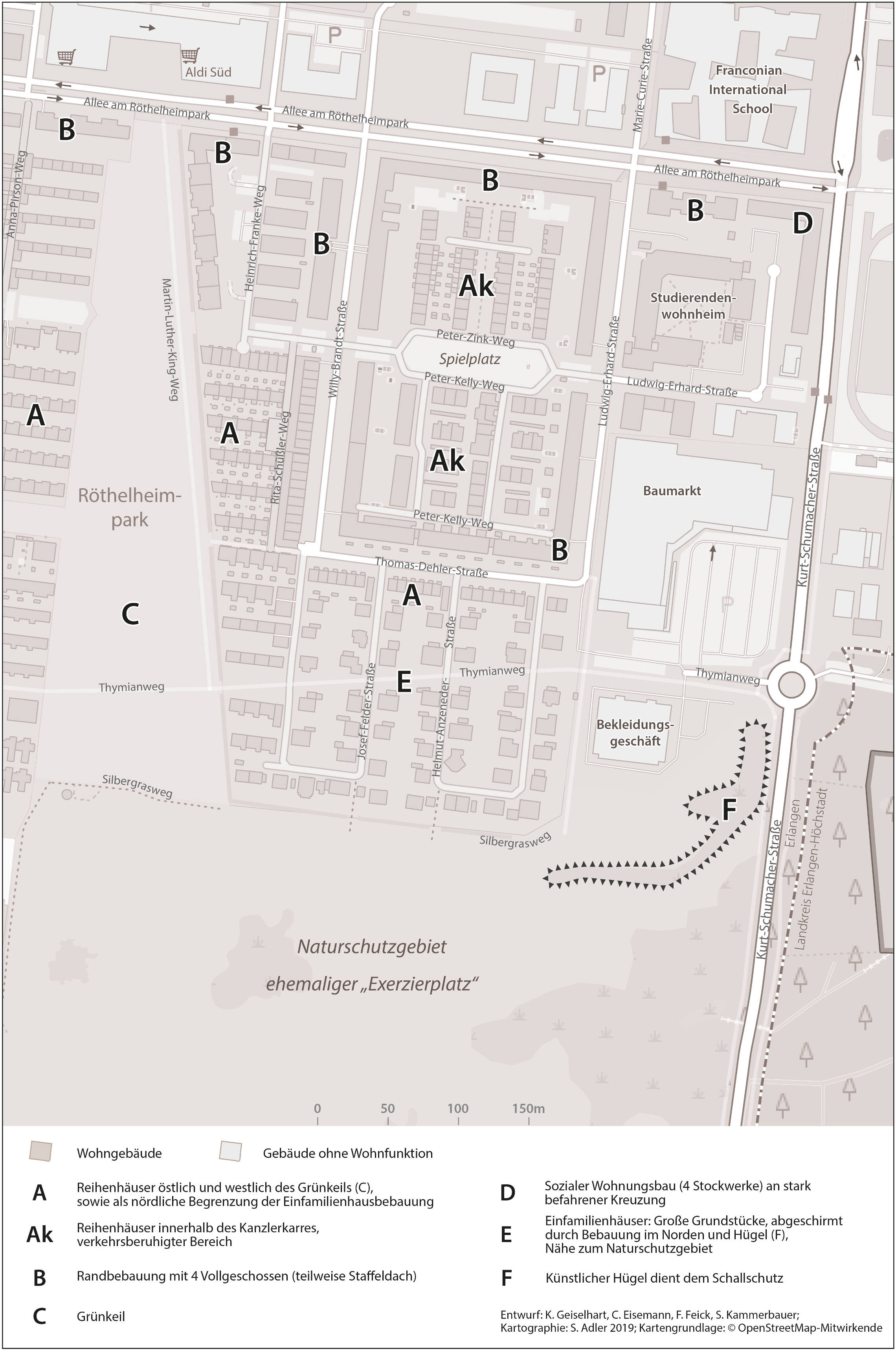 Abb. 4 Wohngebäudestruktur eines Quartiers im Röthelheimpark (Quelle: Eigene Darstellung, Kartographie: Stephan Adler)