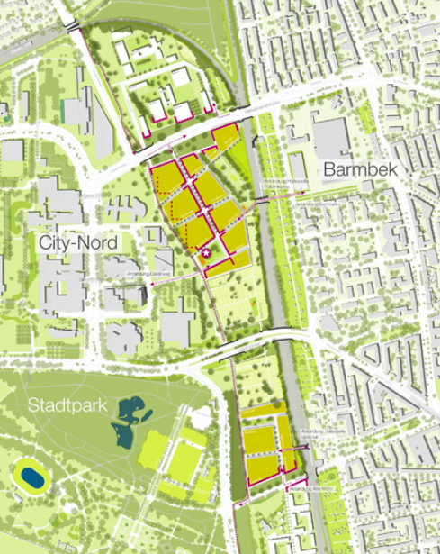 Abb. 2 Kartenausschnitt des geplanten Bebauungsprojektes (Quelle: Fa. scheuvens+wachten/EGL-Entwicklung und Gestaltung von Landschaft GmbH/Runge+Küchler)