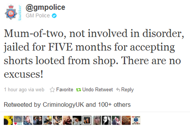 Abb. 1: Tweet der Polizei von Manchester vom 13. August 2011 (Quelle: Batty 2011)