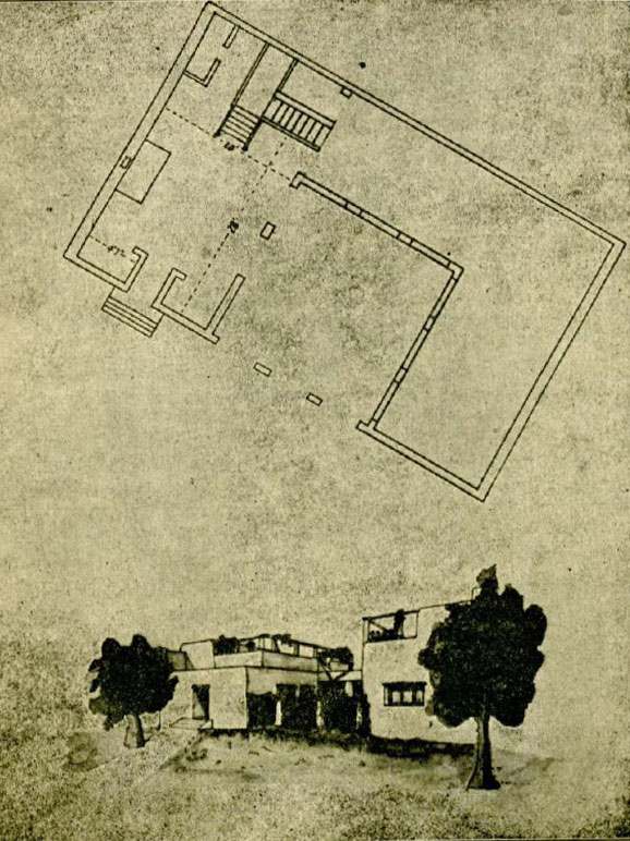 Abb. 2 Grundrissvariante des Hofhauses von Alice Constance Austin, entwickelt in Llano del Rio (Quelle: Austin 1935: 11)