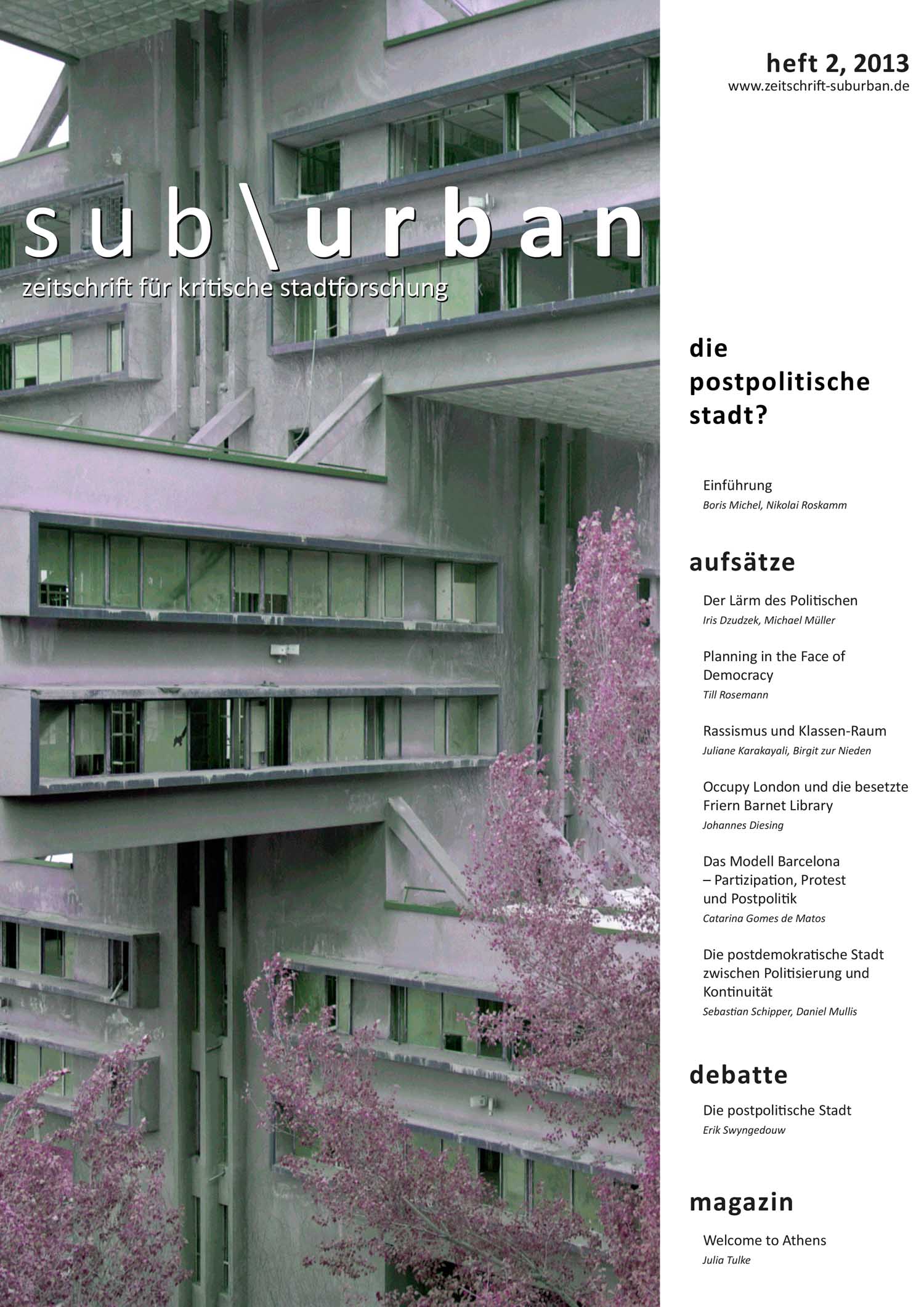 Heftcover Titelbild:  (Bd. 1 Nr. 2 (2013): Die postpolitische Stadt?)